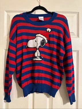 Peanuts Snoopy Christmas Sweater Red and Blue Stripe